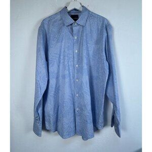 Tommy Bahama Mens Blue Tropical Long Sleeve Button-Up Shirt Large Cotton Silk